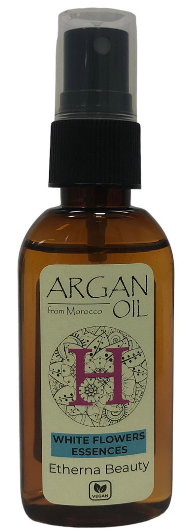 Aceite de Argán FLORES BLANCAS Brillo y suavidad en piel y cabello. Efecto anti-envejecimiento